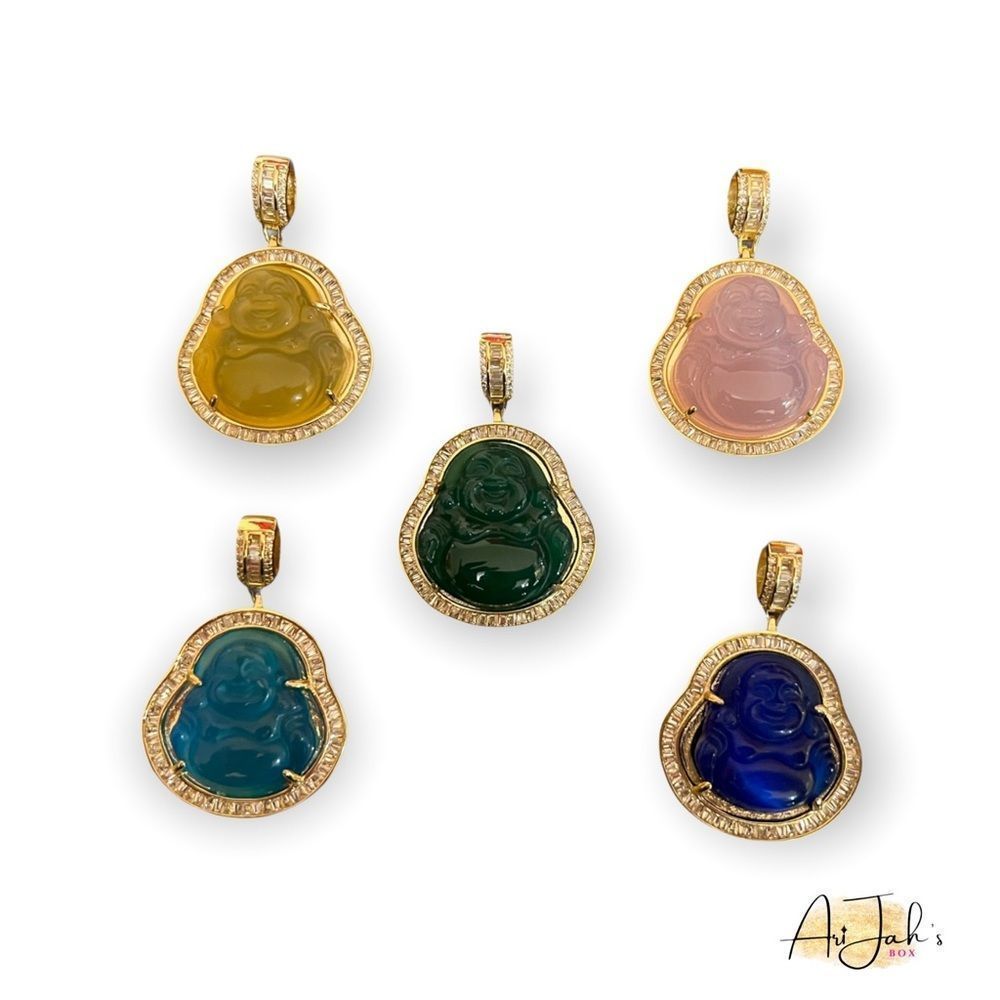 Gold Jade Diamond Laughing Buddha Pendant Necklace